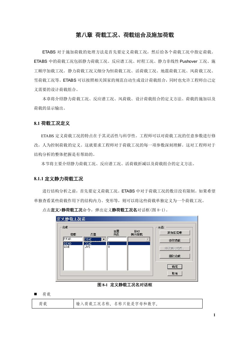 etabs荷载工况,组合及加载