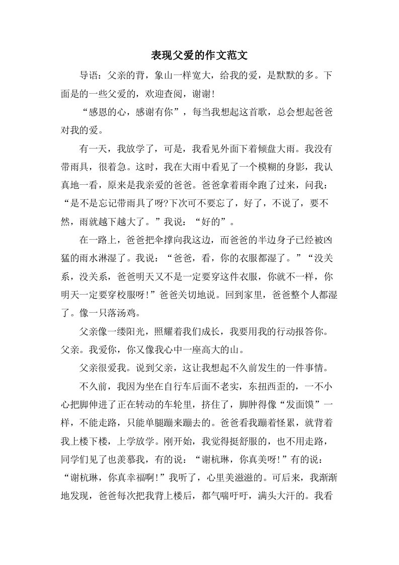 表现父爱的作文范文