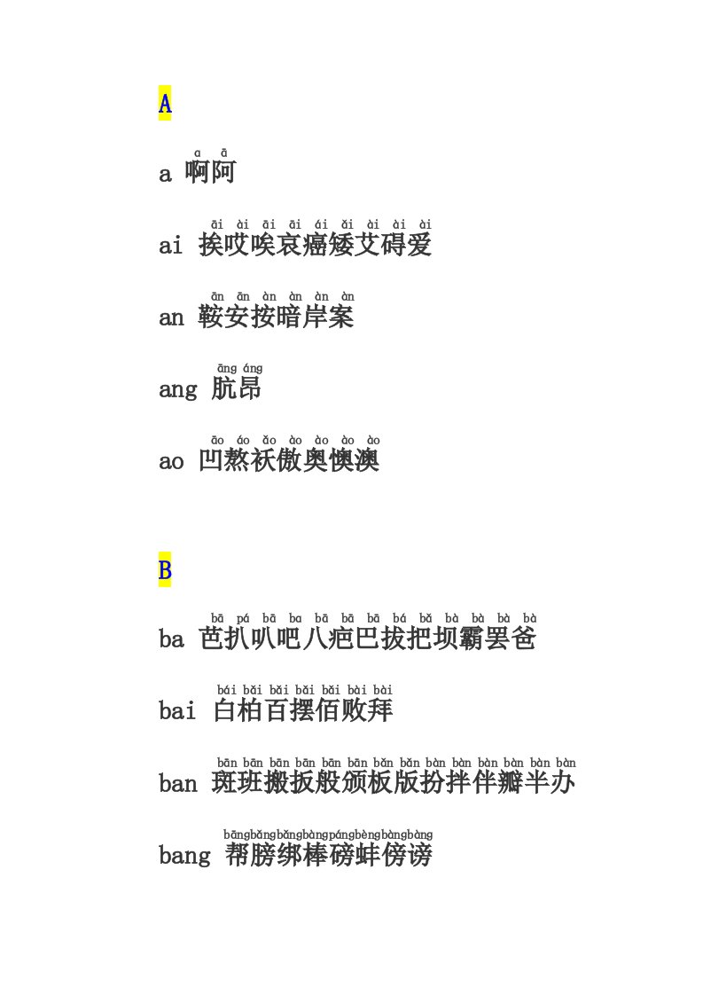 最常用汉字拼音表按字母顺序排列资料