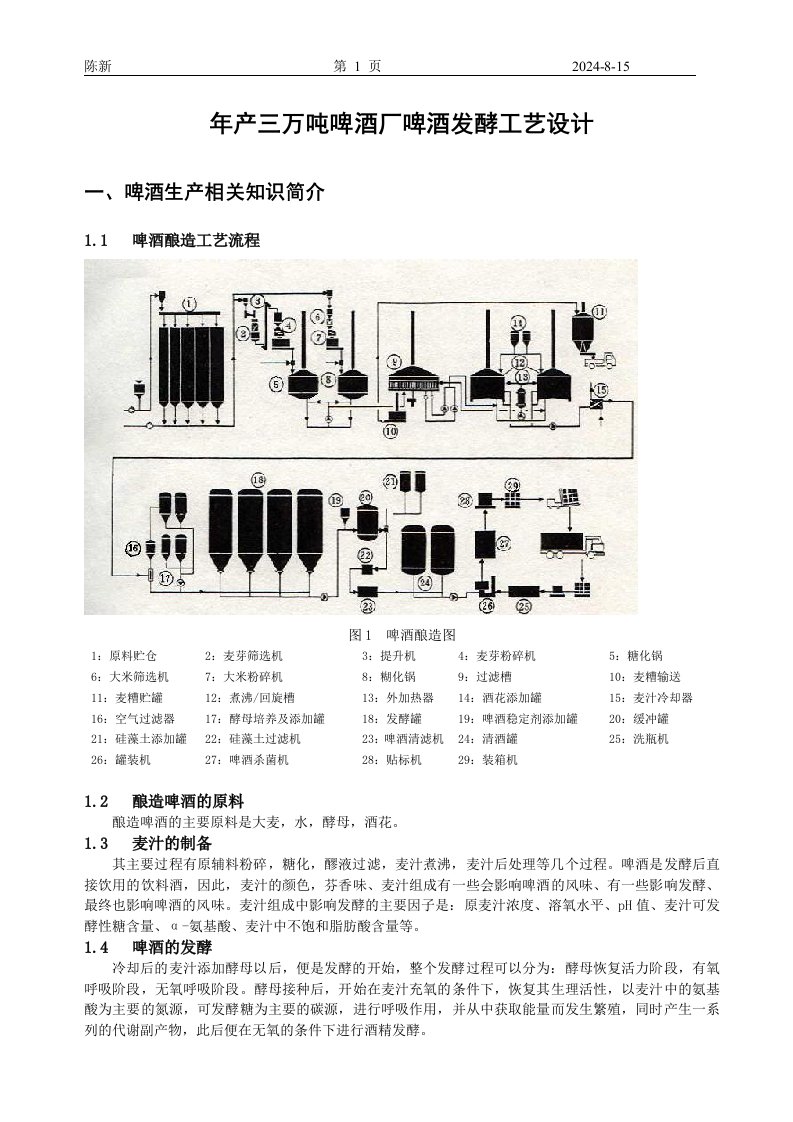 年产三万吨啤酒厂啤酒发酵工艺设计