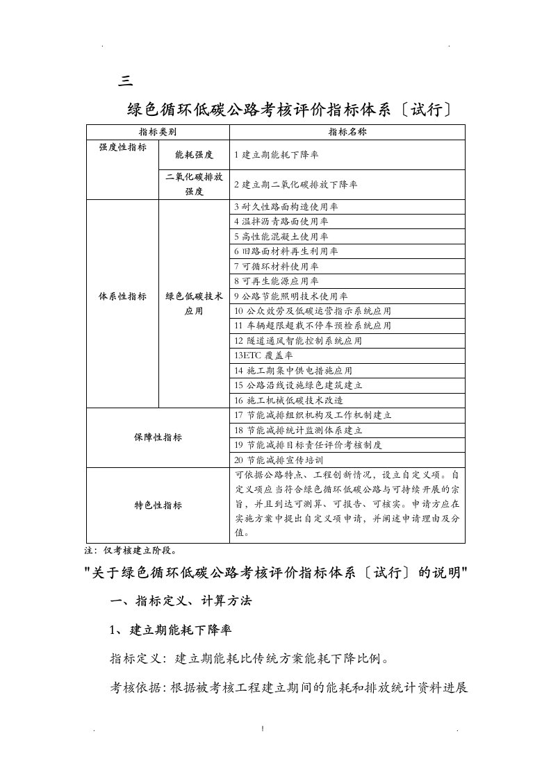 绿色循环低碳公路考核评价指标体系