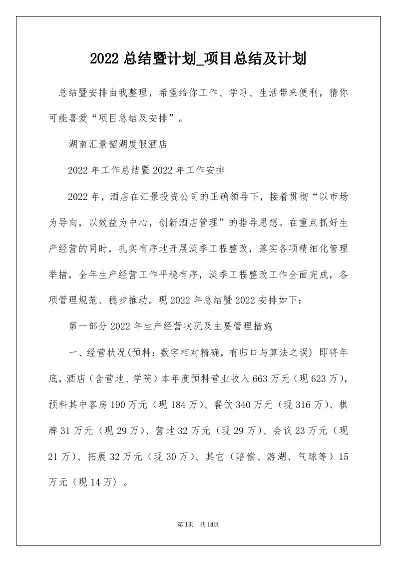 2022总结暨计划_项目总结及计划