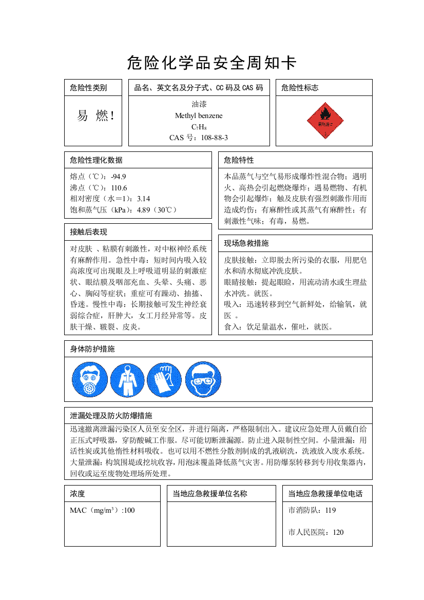 危险化学品安全周知卡85792