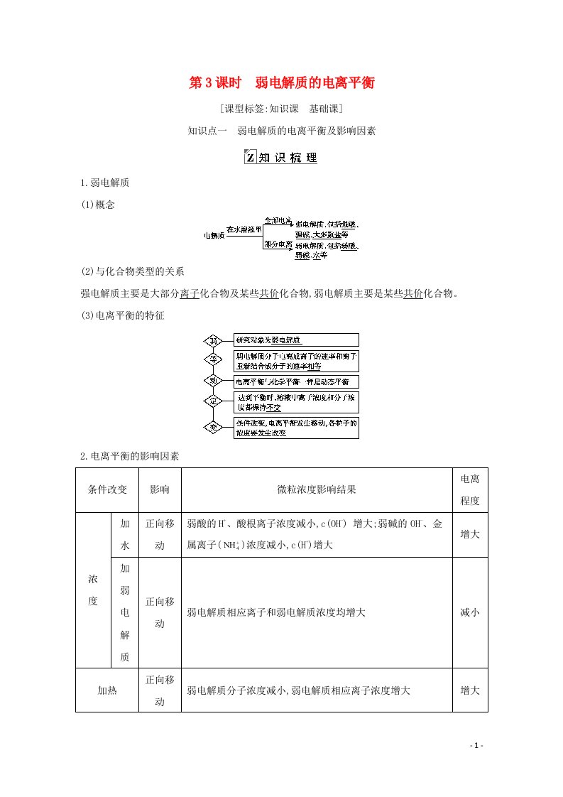 2021高考化学一轮复习第八章第3课时弱电解质的电离平衡教案鲁科版