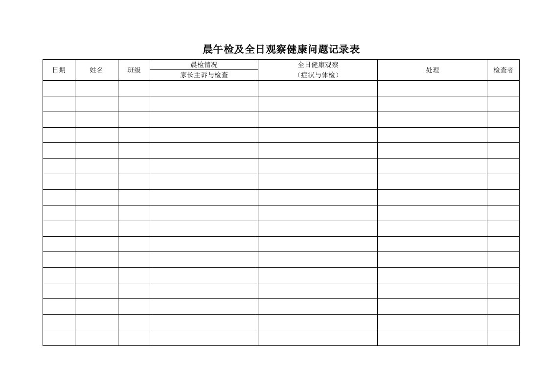 晨午检及全日观察健康问题记录表