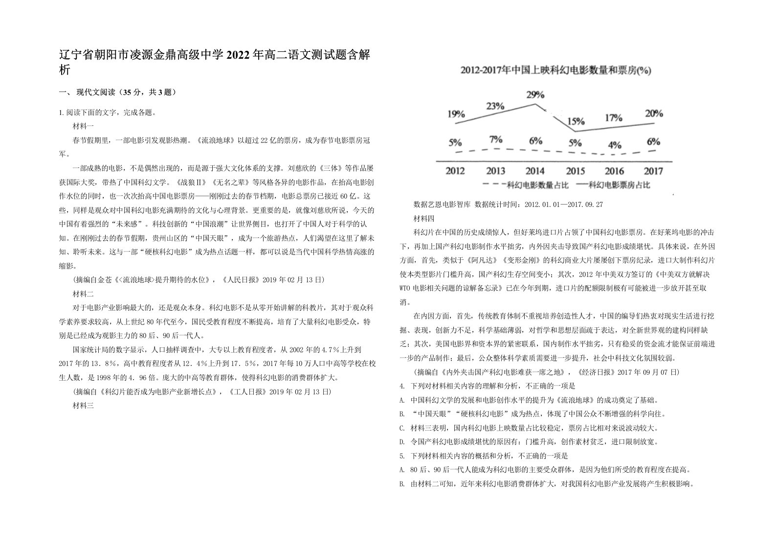 辽宁省朝阳市凌源金鼎高级中学2022年高二语文测试题含解析