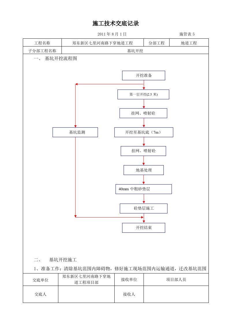 地道开挖技术交底