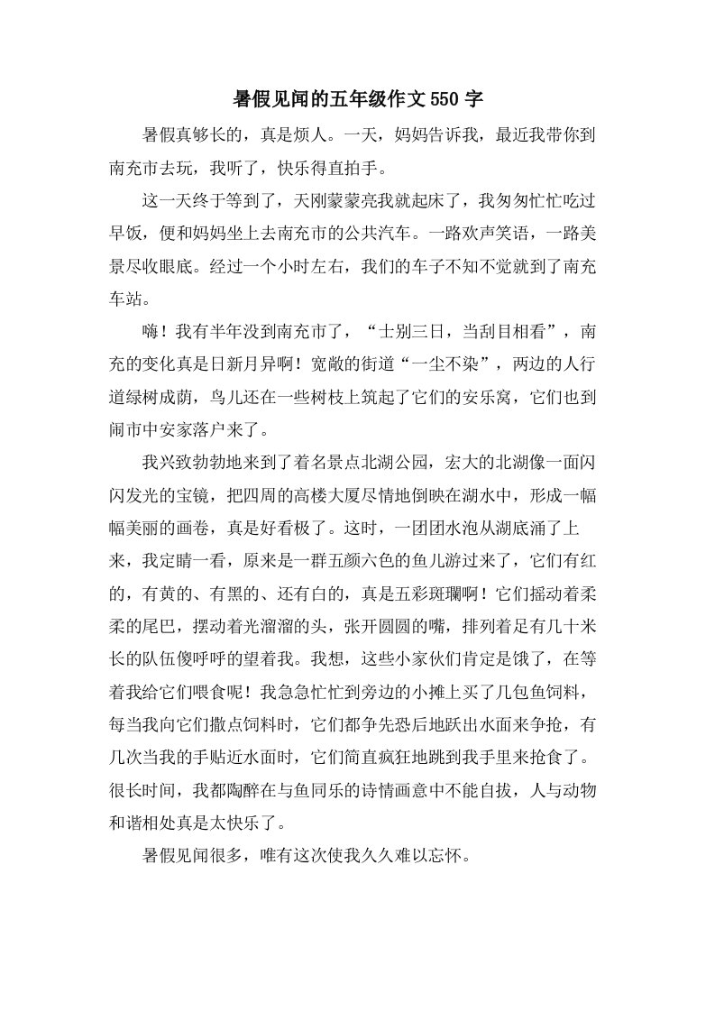 暑假见闻的五年级作文550字