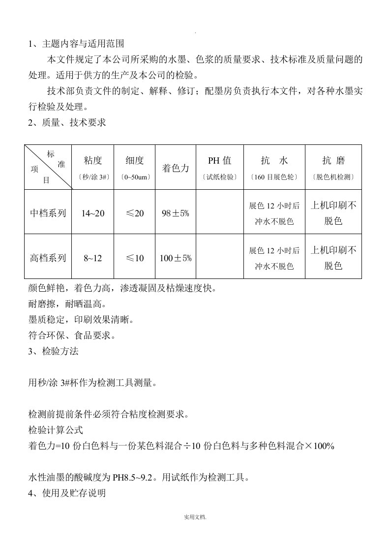 水性油墨检验标准