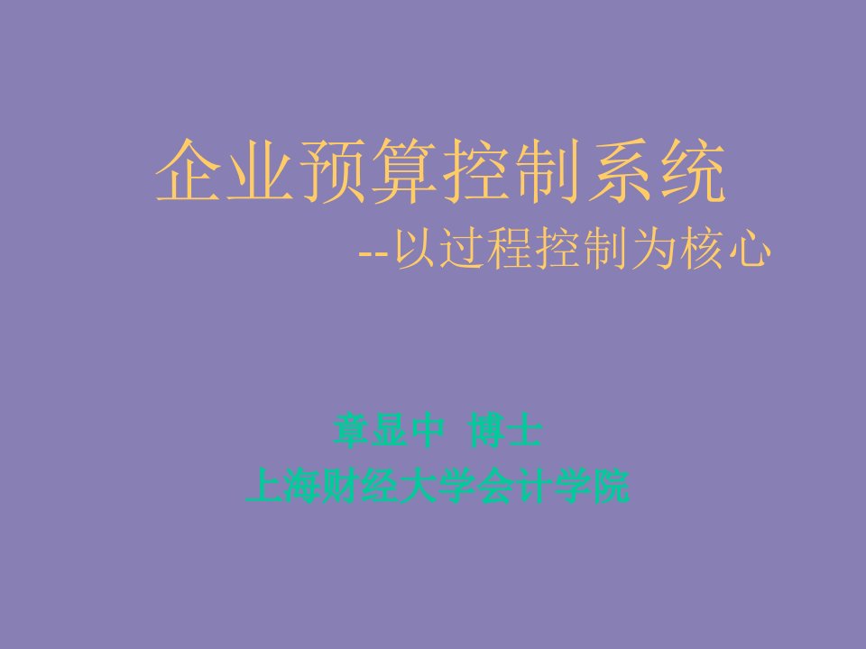 财务总监培训教程企业预算控制系统