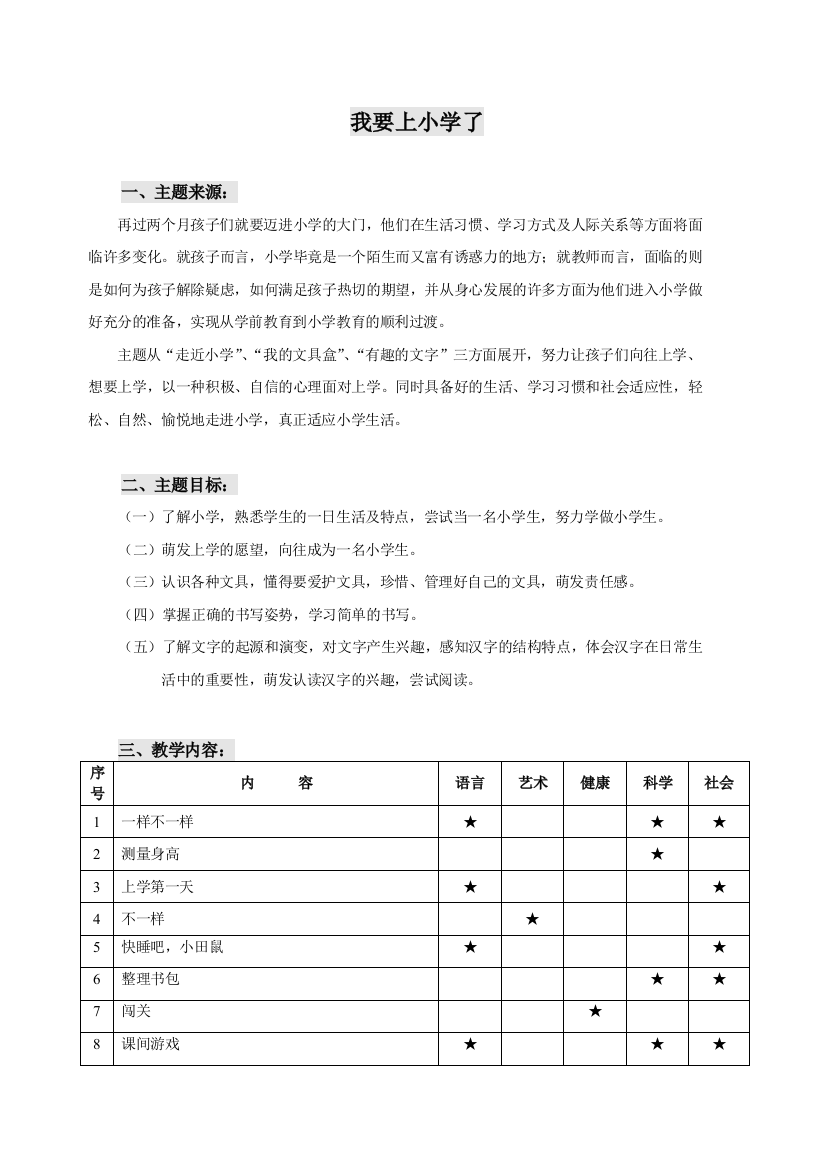 我要上小学了（主题五）