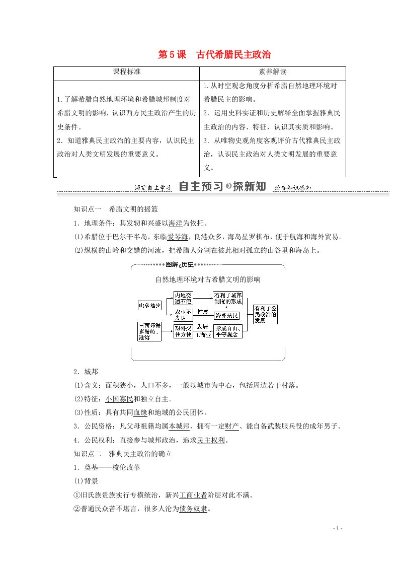 2020_2021学年高中历史第2单元古代希腊罗马的政治制度第5课古代希腊民主政治教案新人教版必修1