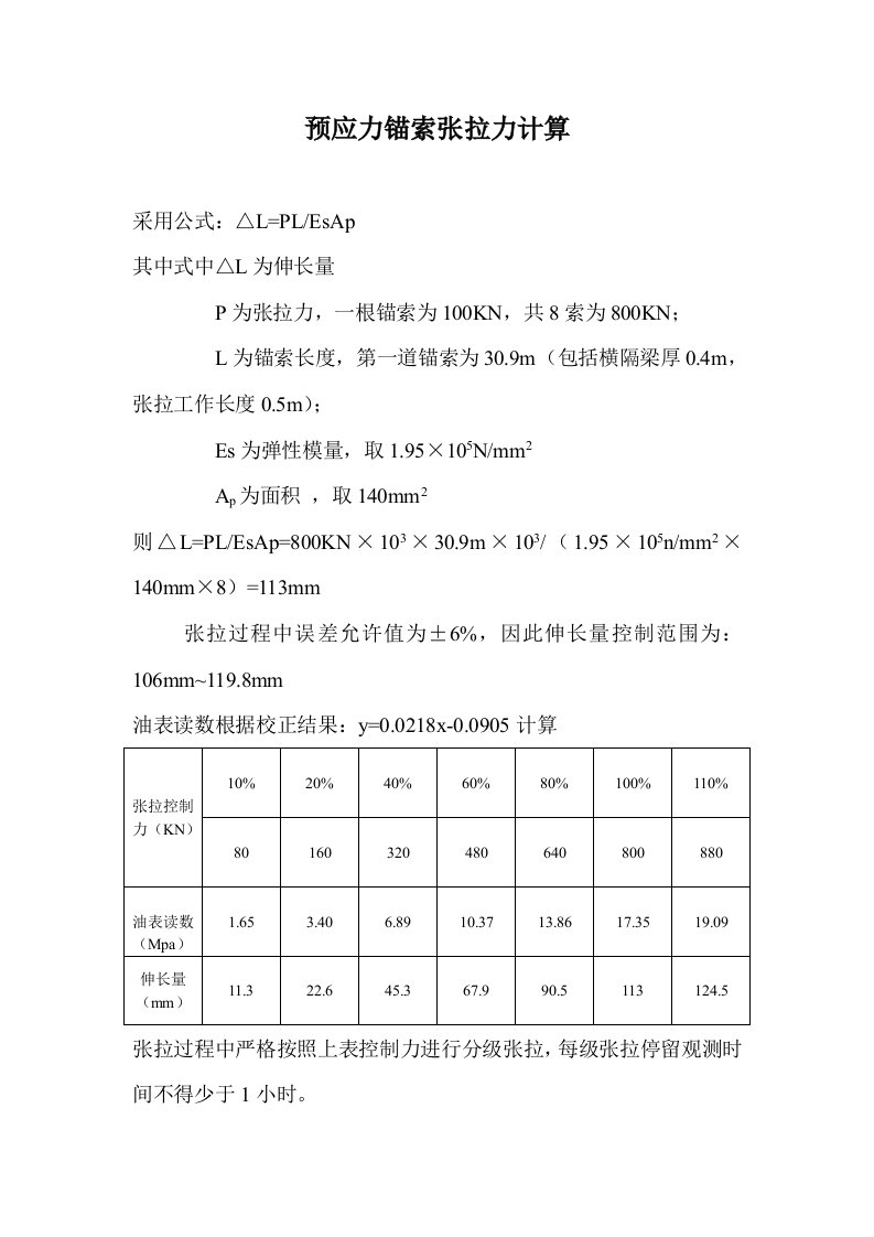 预应力锚索张拉力计算