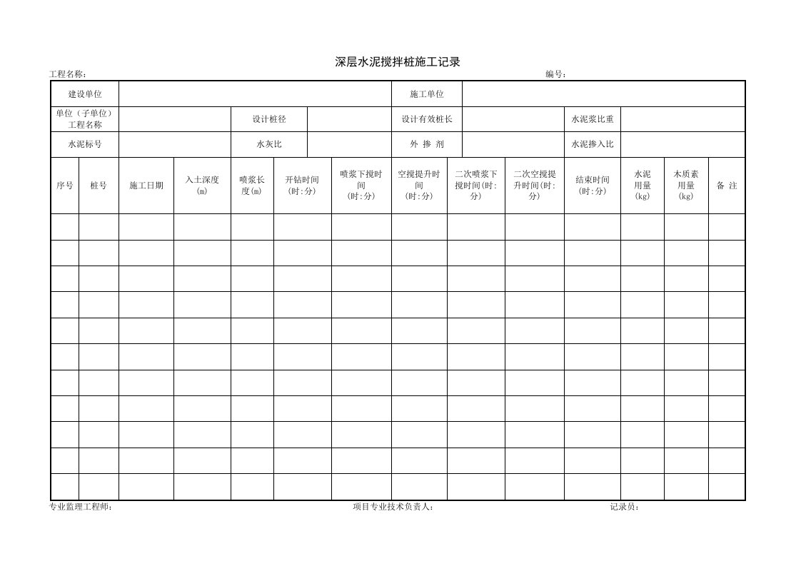 建筑工程-1311深层水泥搅拌桩施工记录