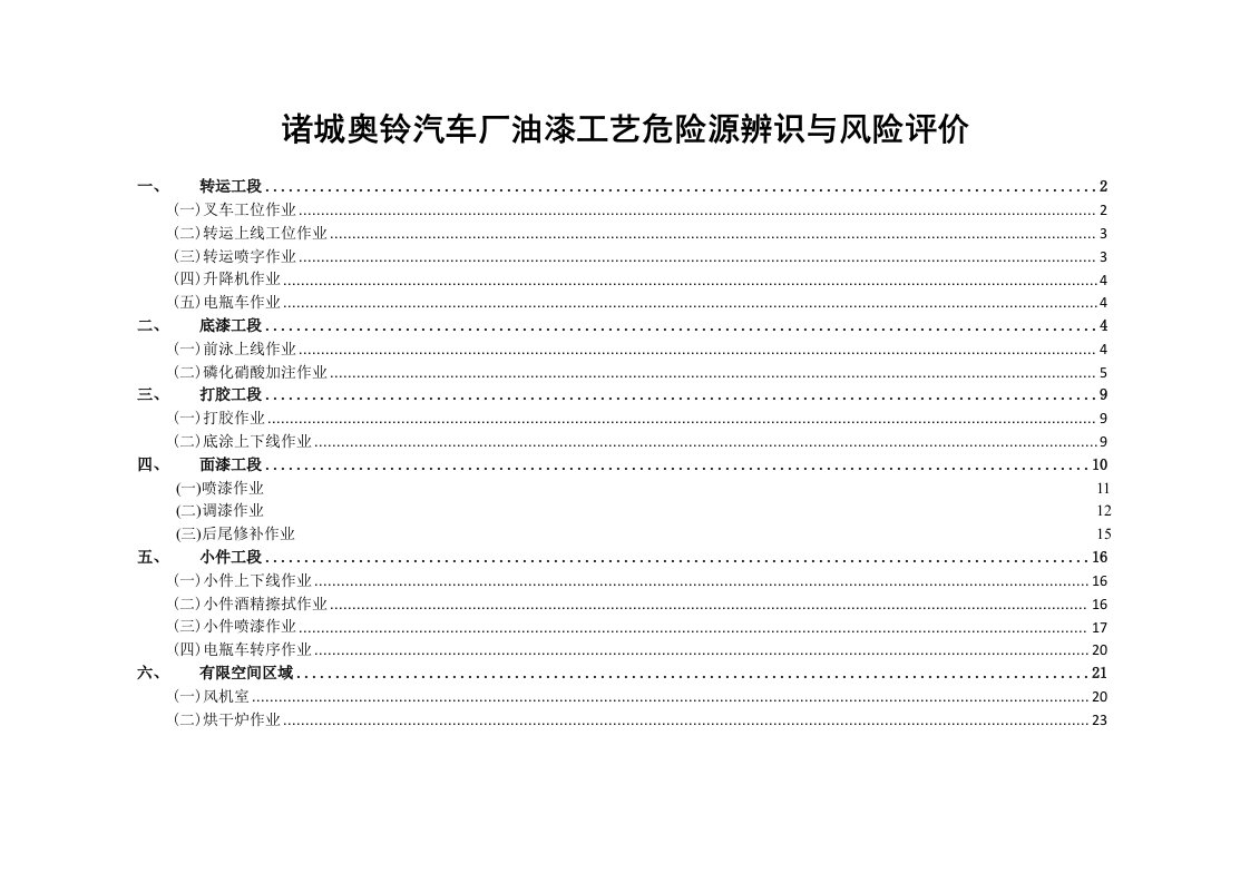 油漆工艺危险源辨识与风险评价信息表