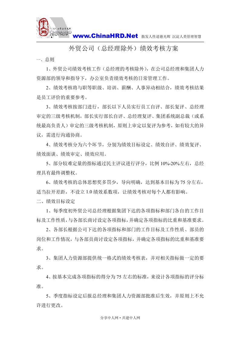 外贸公司绩效考核方案