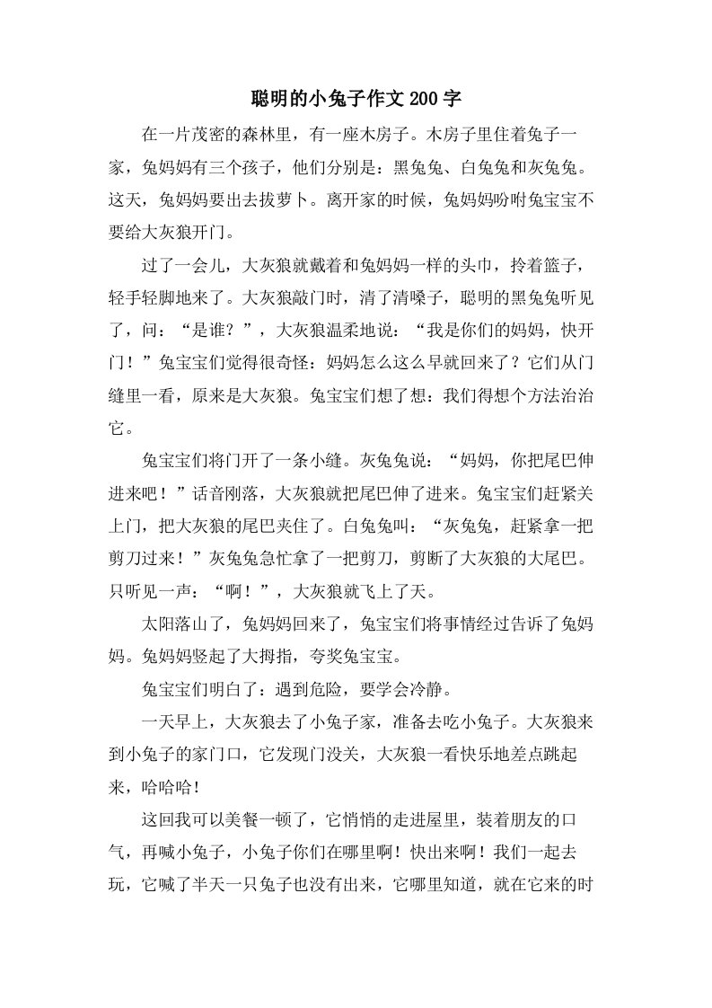 聪明的小兔子作文200字