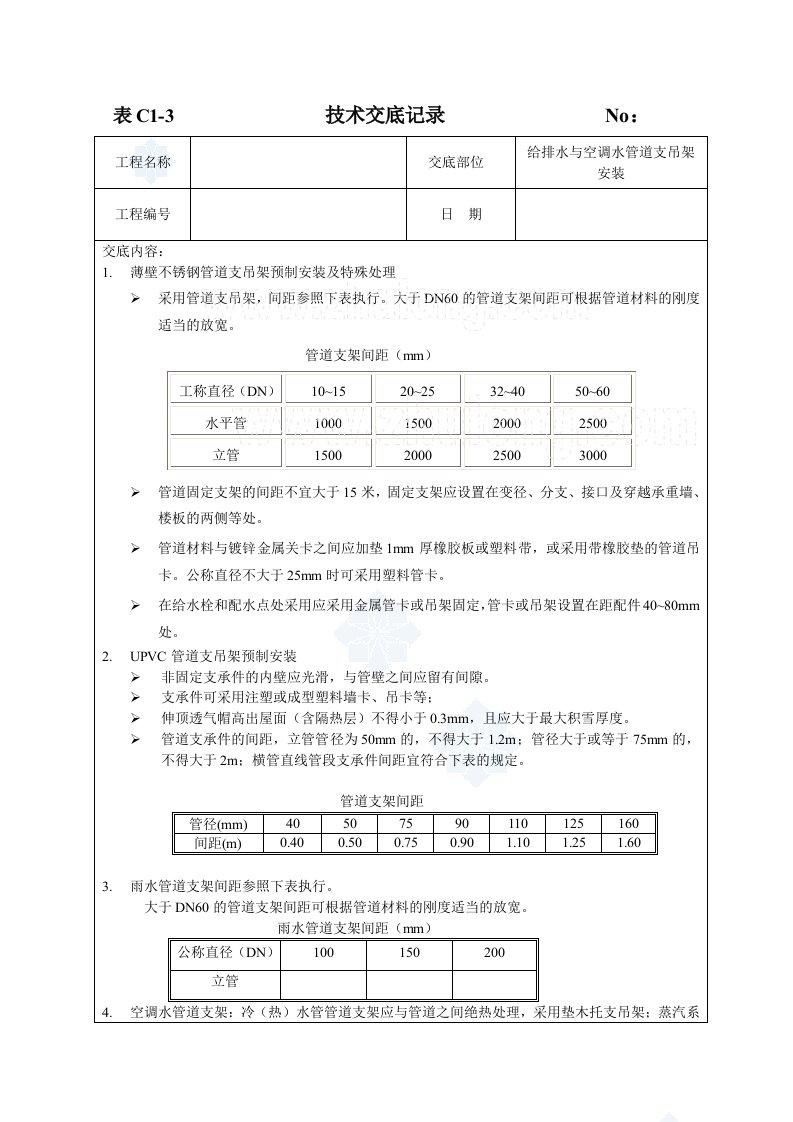 管道支吊架制作与安装技术交底