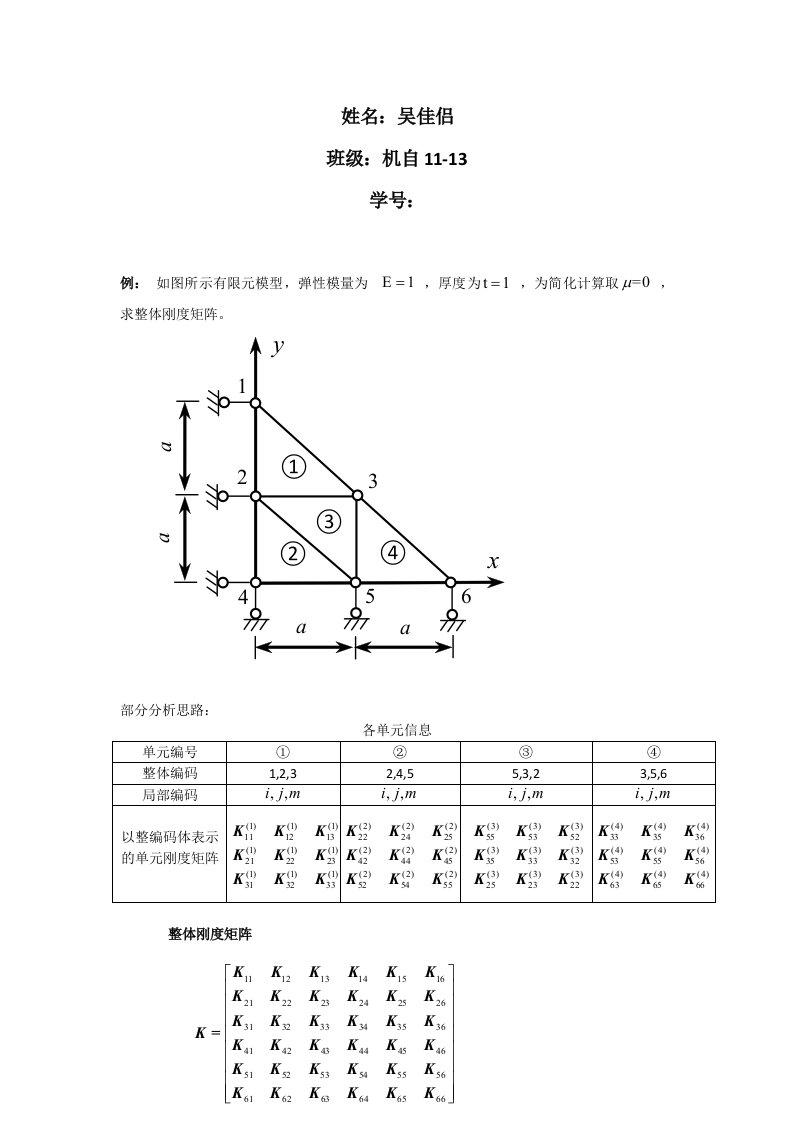 求整体刚度矩阵matlab程序