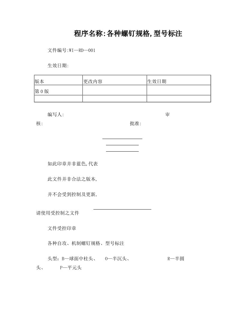 各种自攻、机制螺钉规格、型号标