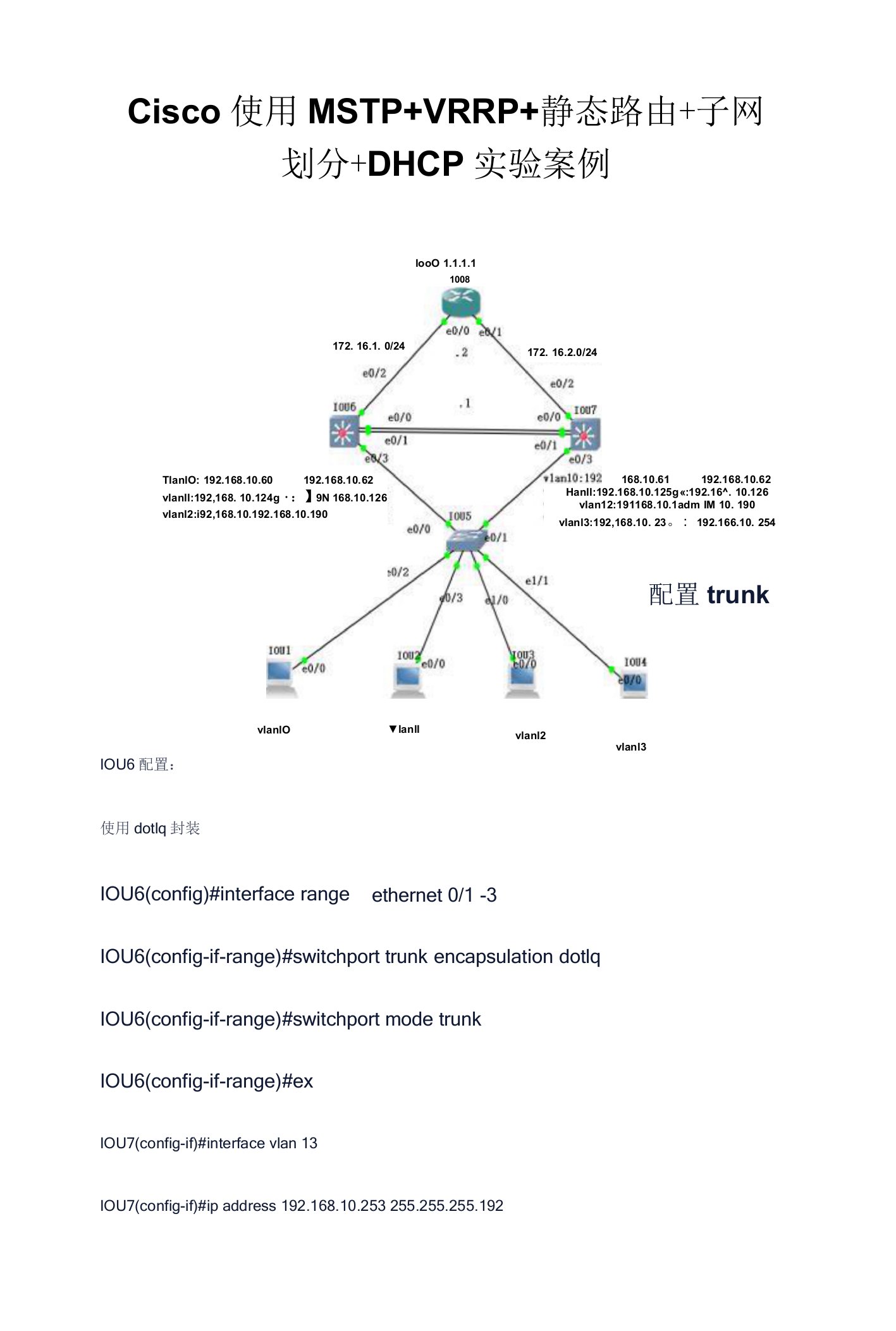 Cisco使用MSTP+VRRP＋静态路由＋子网划分＋DHCP实验案例