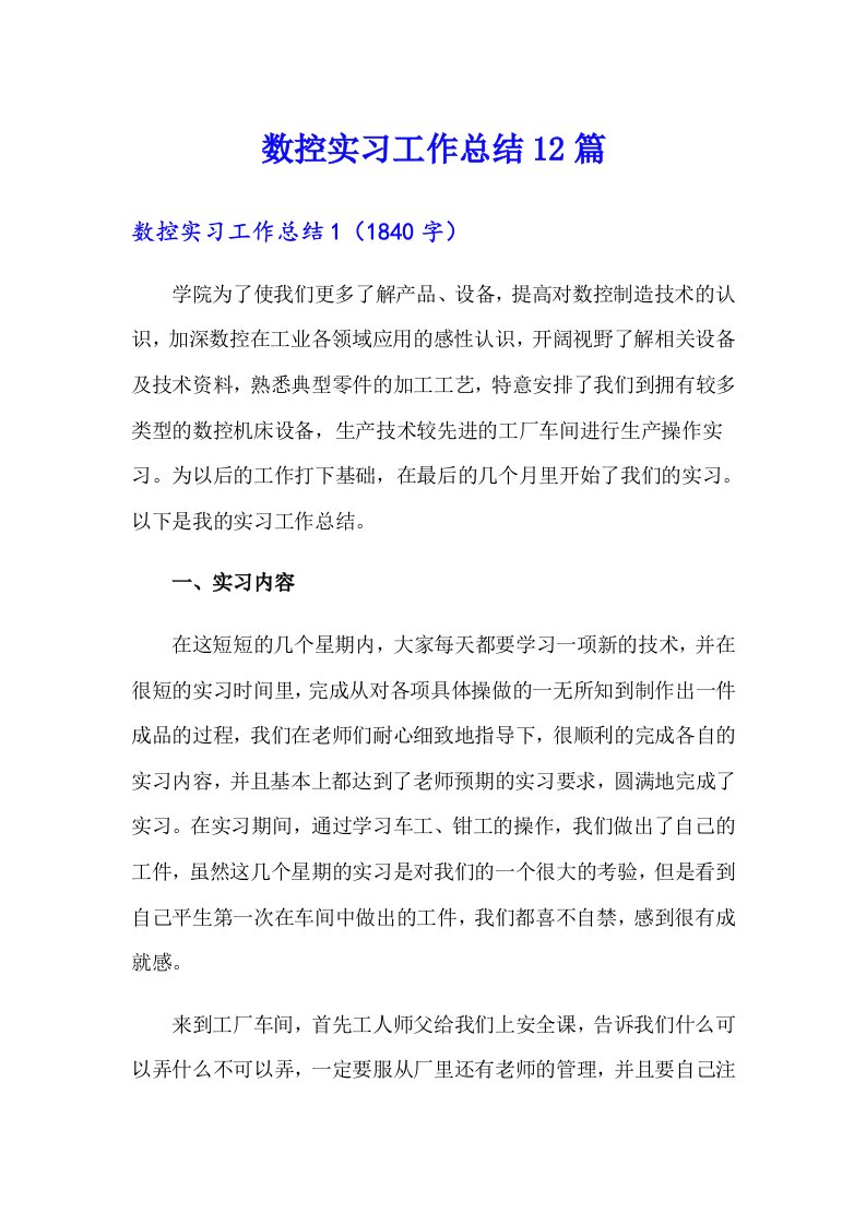 数控实习工作总结12篇