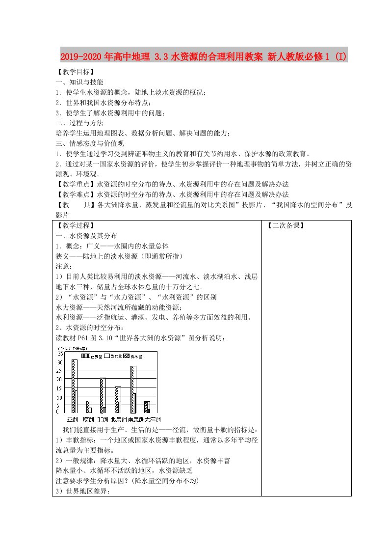 2019-2020年高中地理