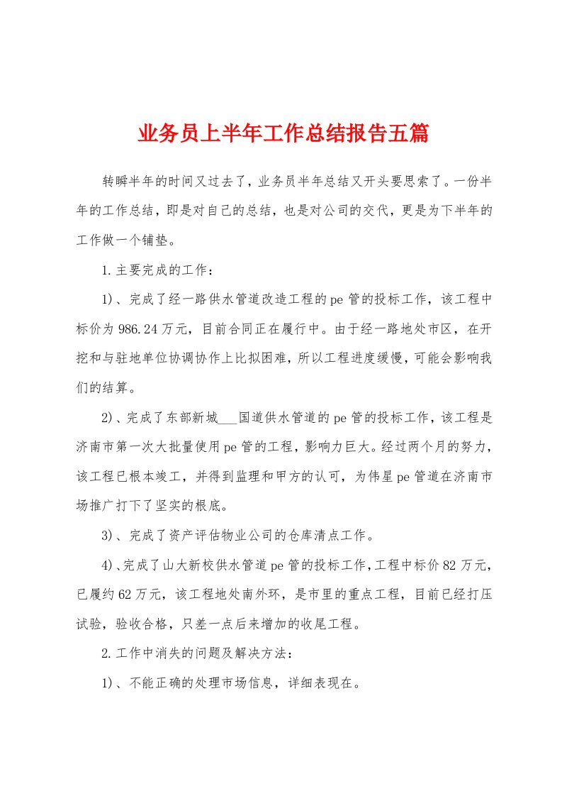 业务员上半年工作总结报告五篇