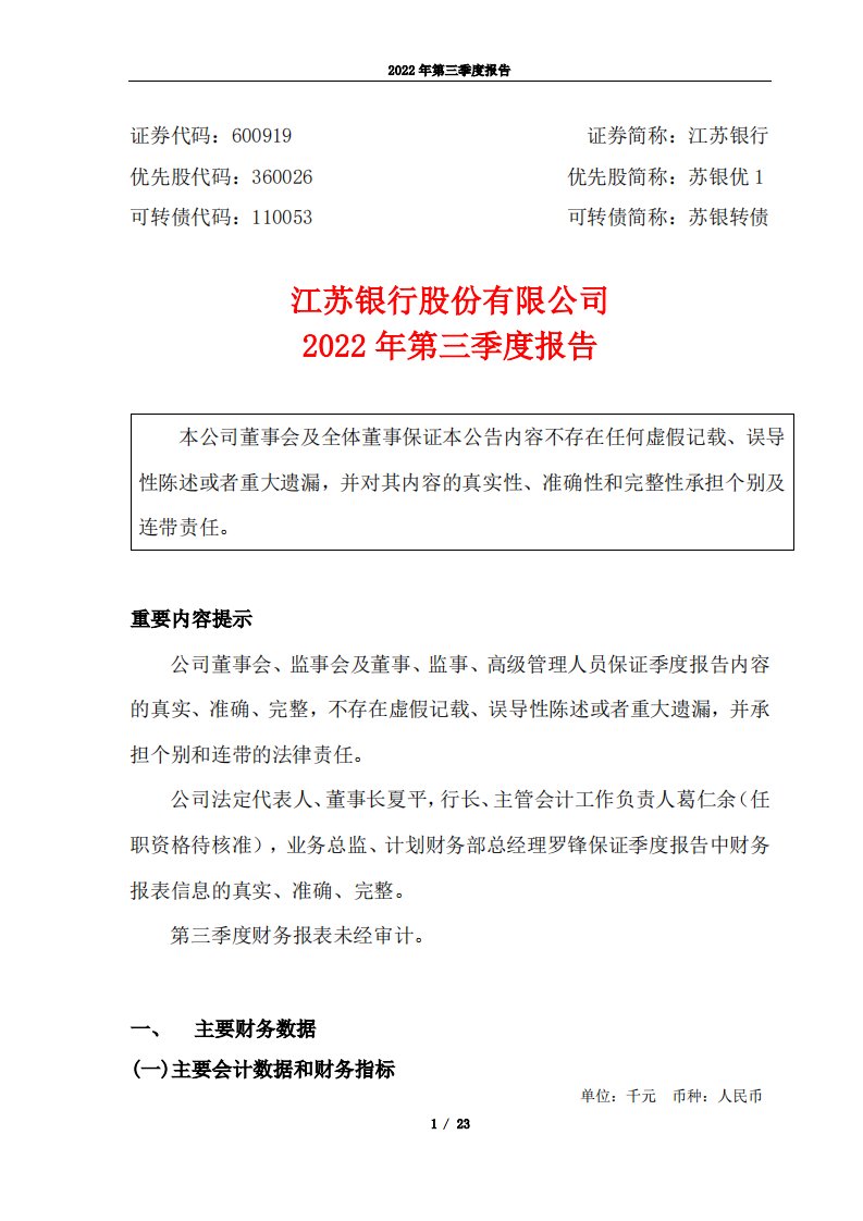 上交所-江苏银行2022年第三季度报告-20221028