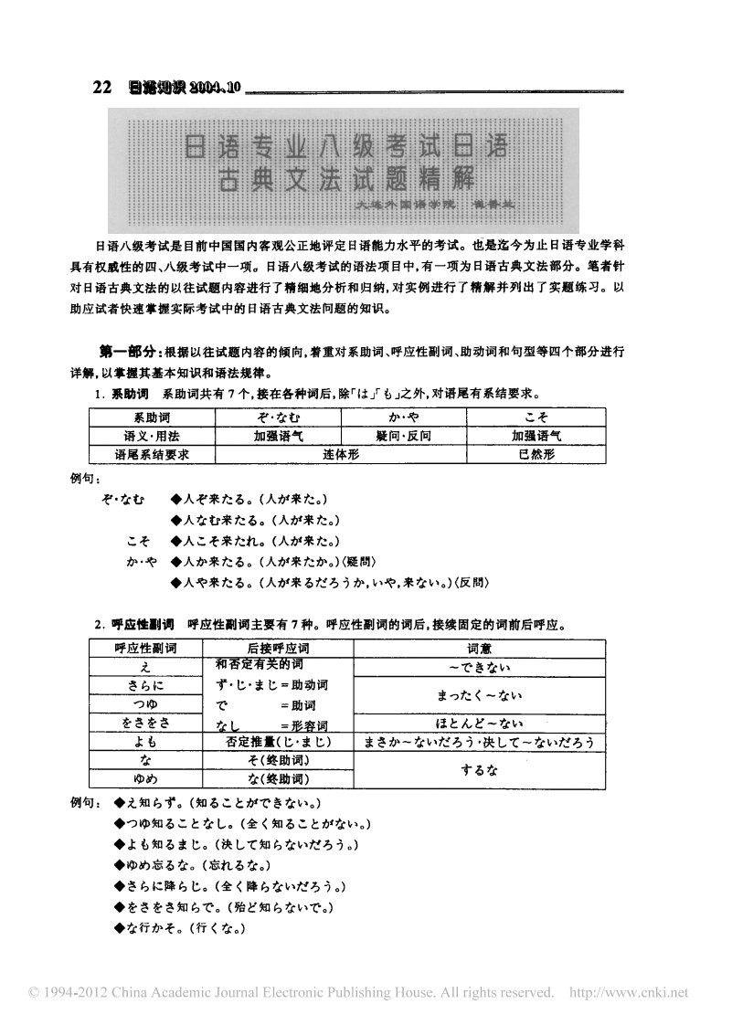 日语专业八级考试日语古典文法试题精解