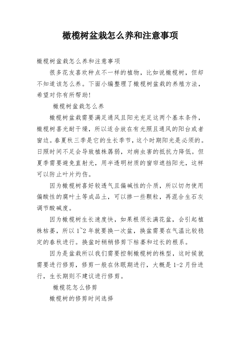 橄榄树盆栽怎么养和注意事项