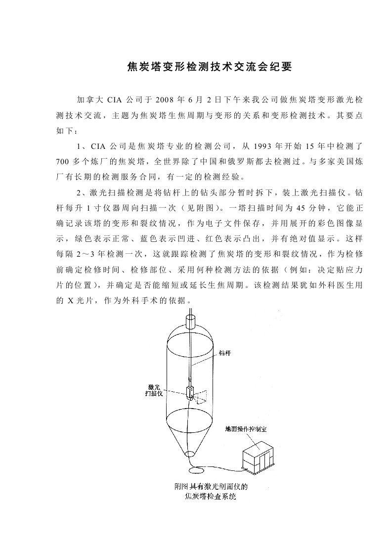 焦炭塔变形检测技术交流会纪要