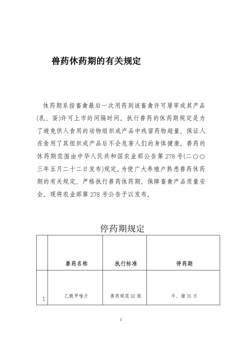 兽药休药期的有关规定