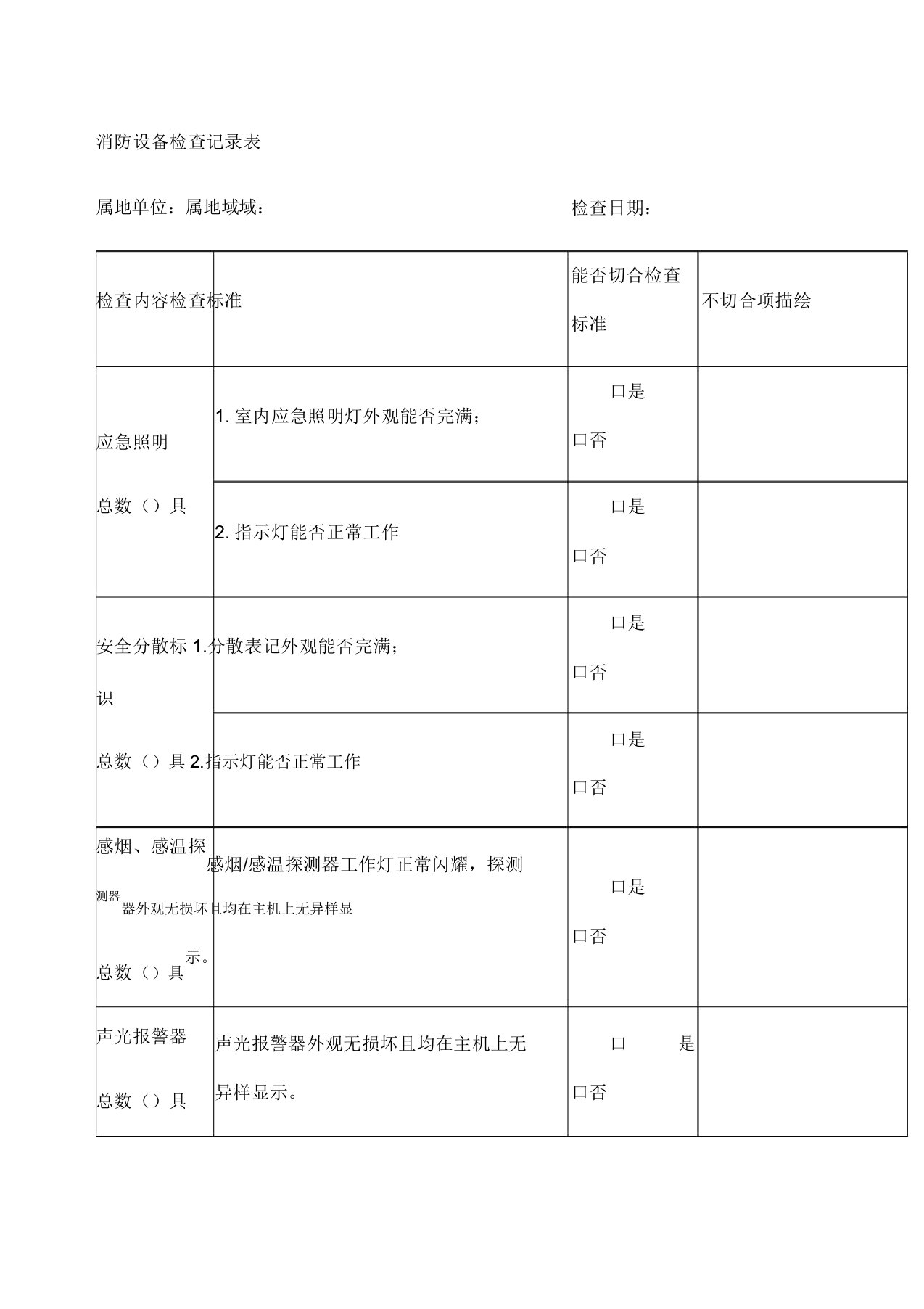 消防设施检查记录表