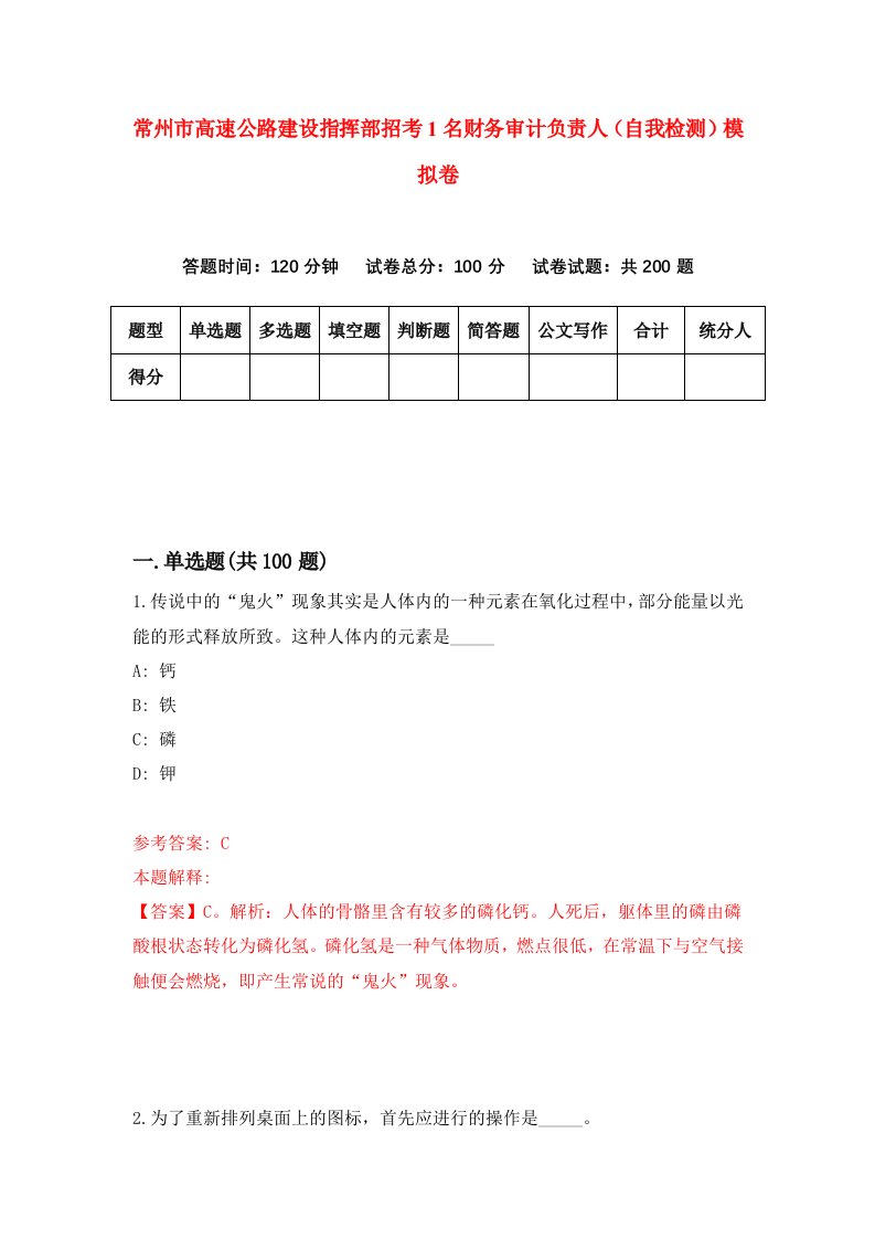 常州市高速公路建设指挥部招考1名财务审计负责人自我检测模拟卷第9次