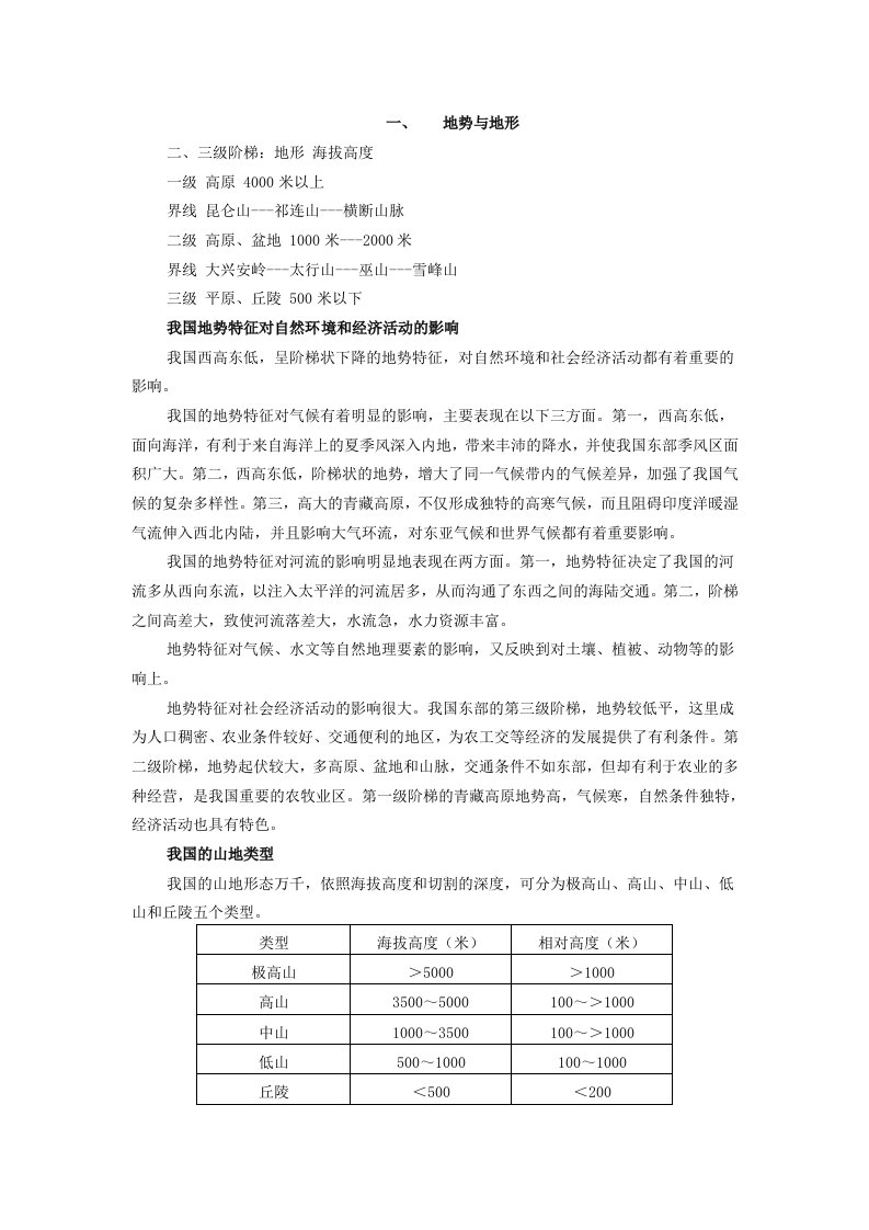 八年级地理第一单元知识点