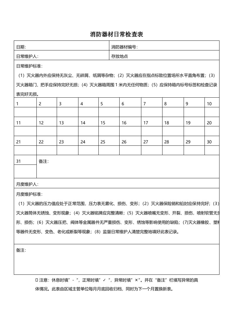 消防器材日常检查表