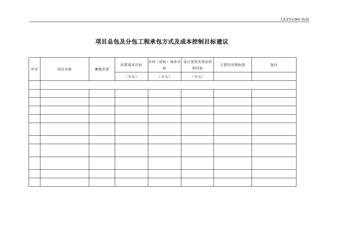 项目总包及主要分包工程承包方式及成本控制目标建议02