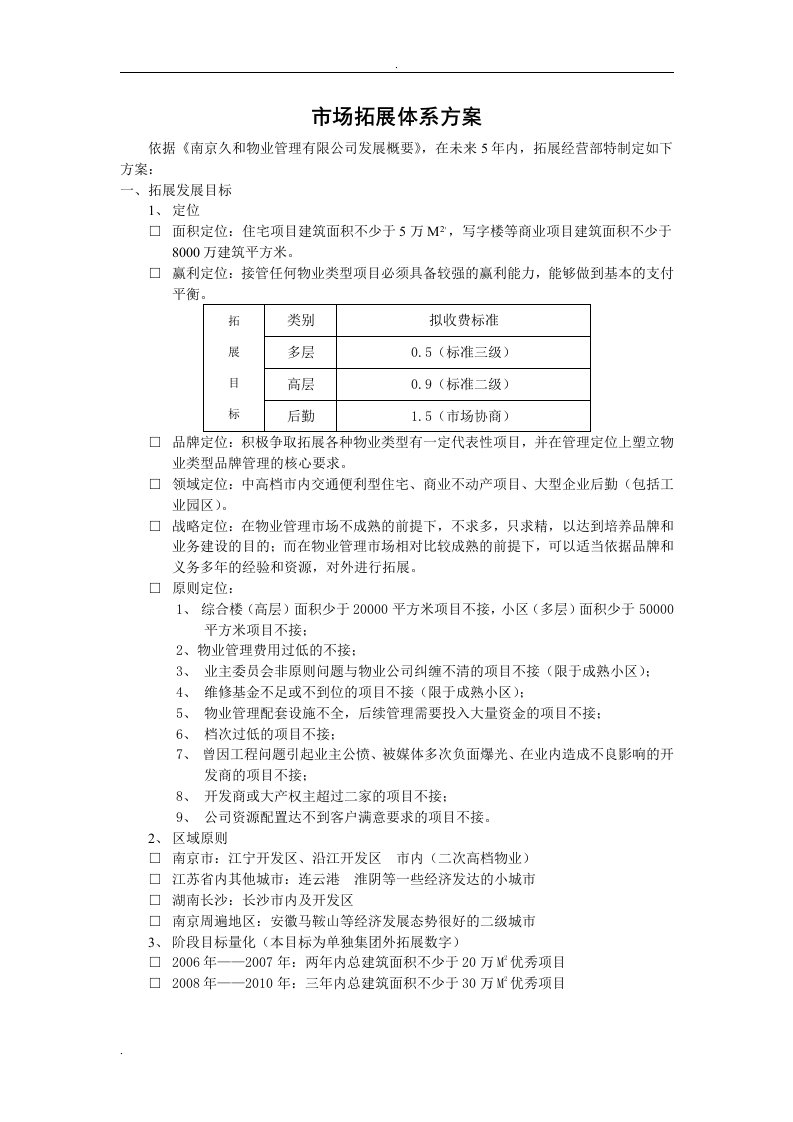 物业管理公司市场拓展体系方案