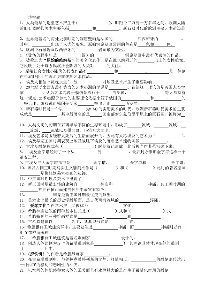 外国美术史试题及答案1到5套