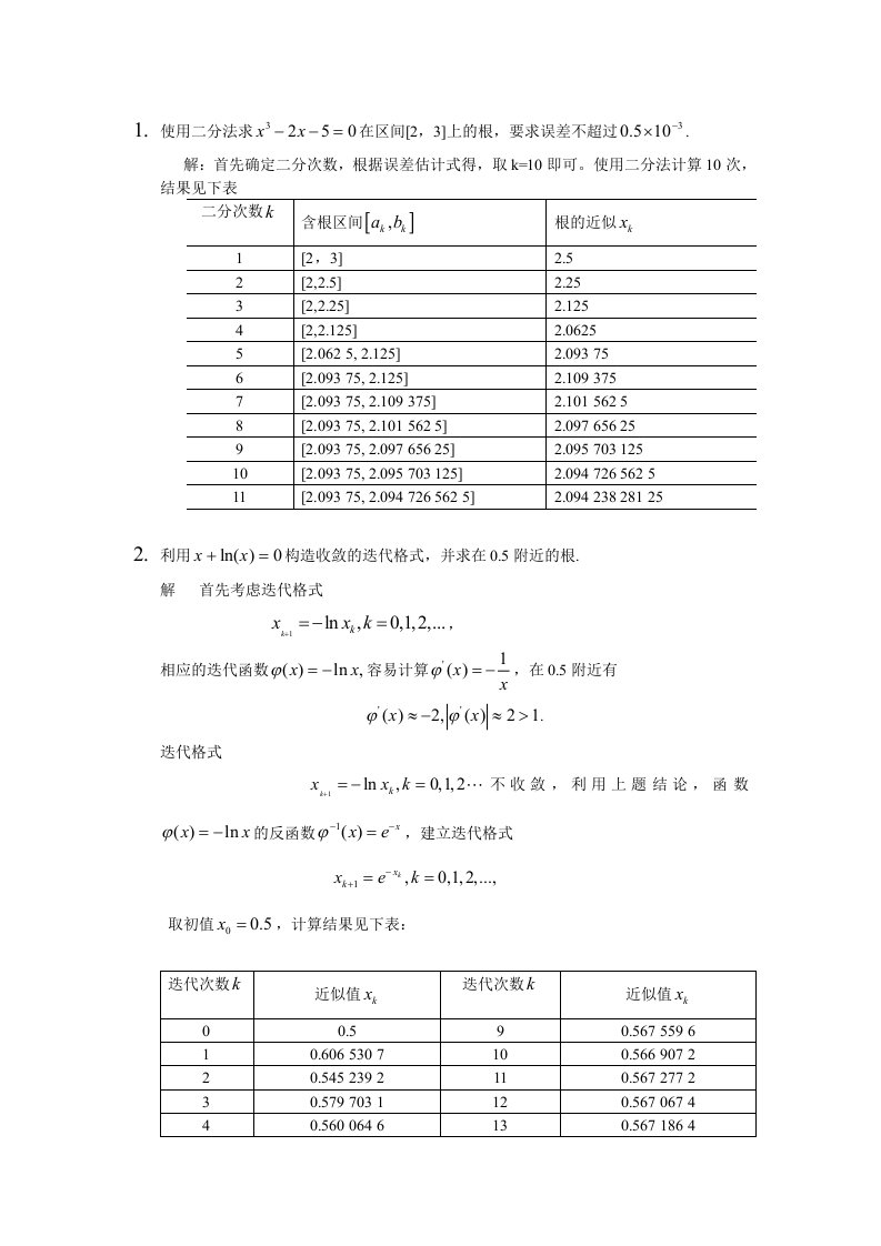 非线性方程和方程组的数值解法