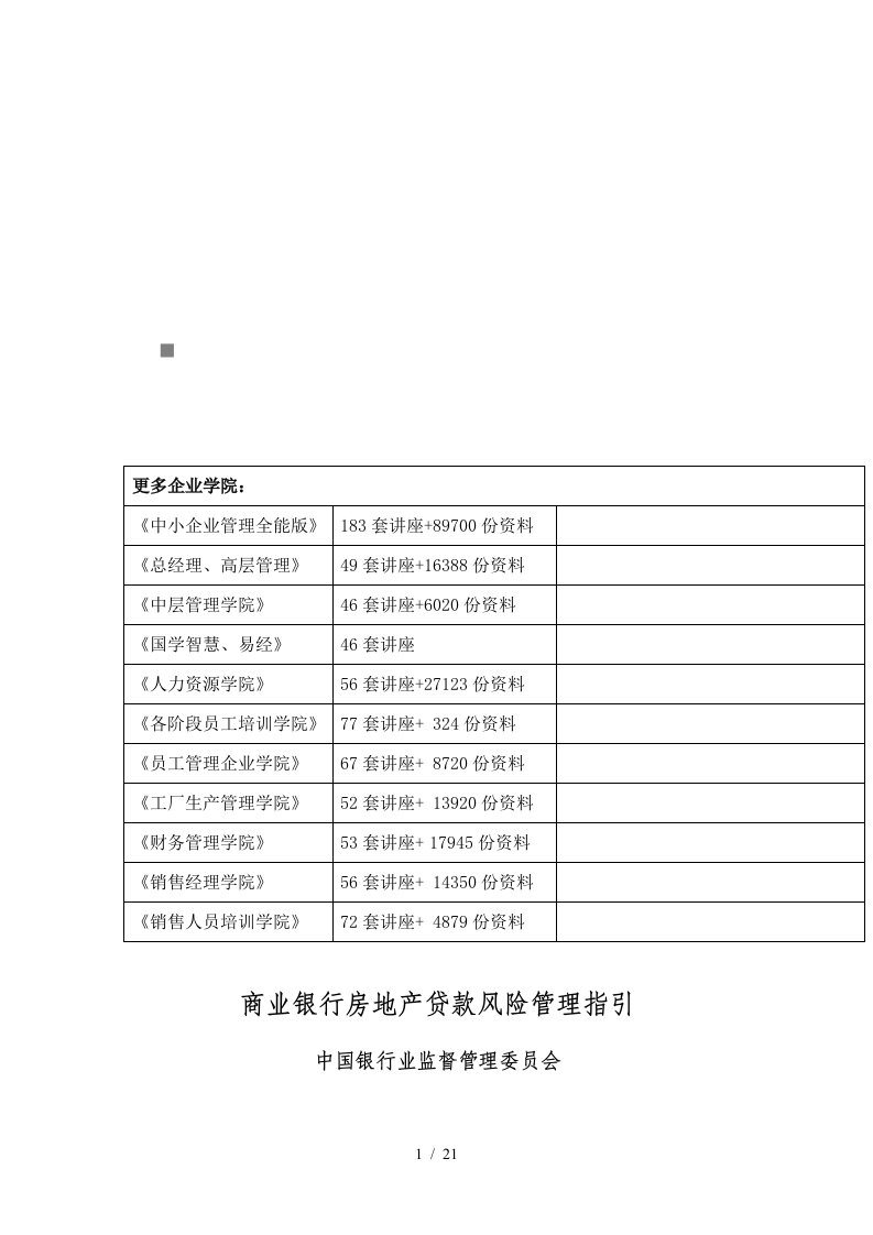 商业银行房地产贷款风险管理指引