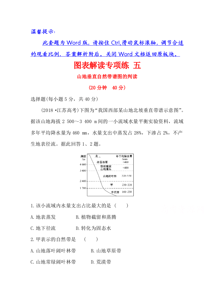 2021高考地理湘教版一轮复习习题：图表解读专项练