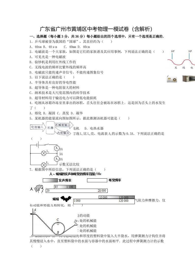 广东省广州市黄埔区中考物理一模试卷（含解析）