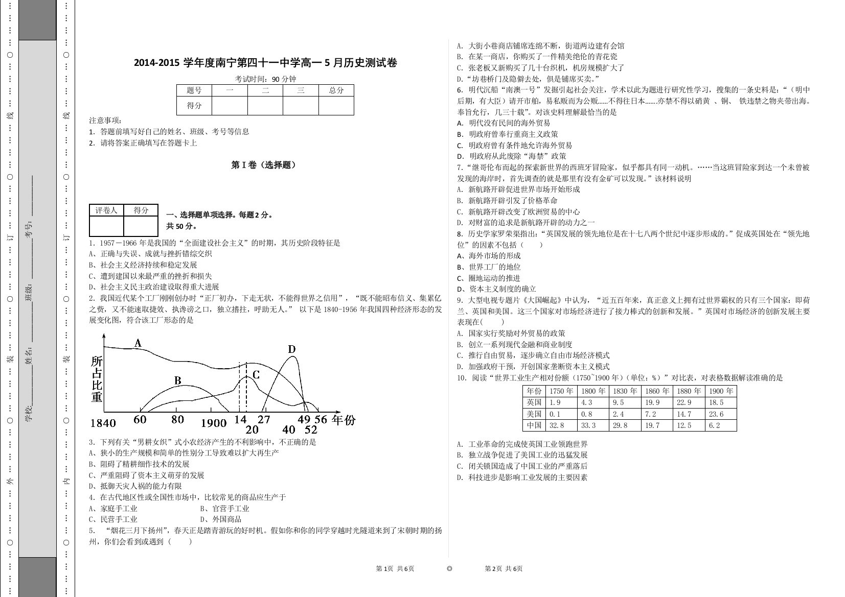 2015春季学期5月周末测试