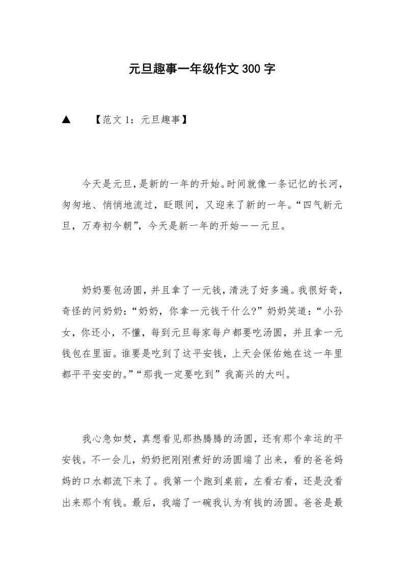 元旦趣事一年级作文300字