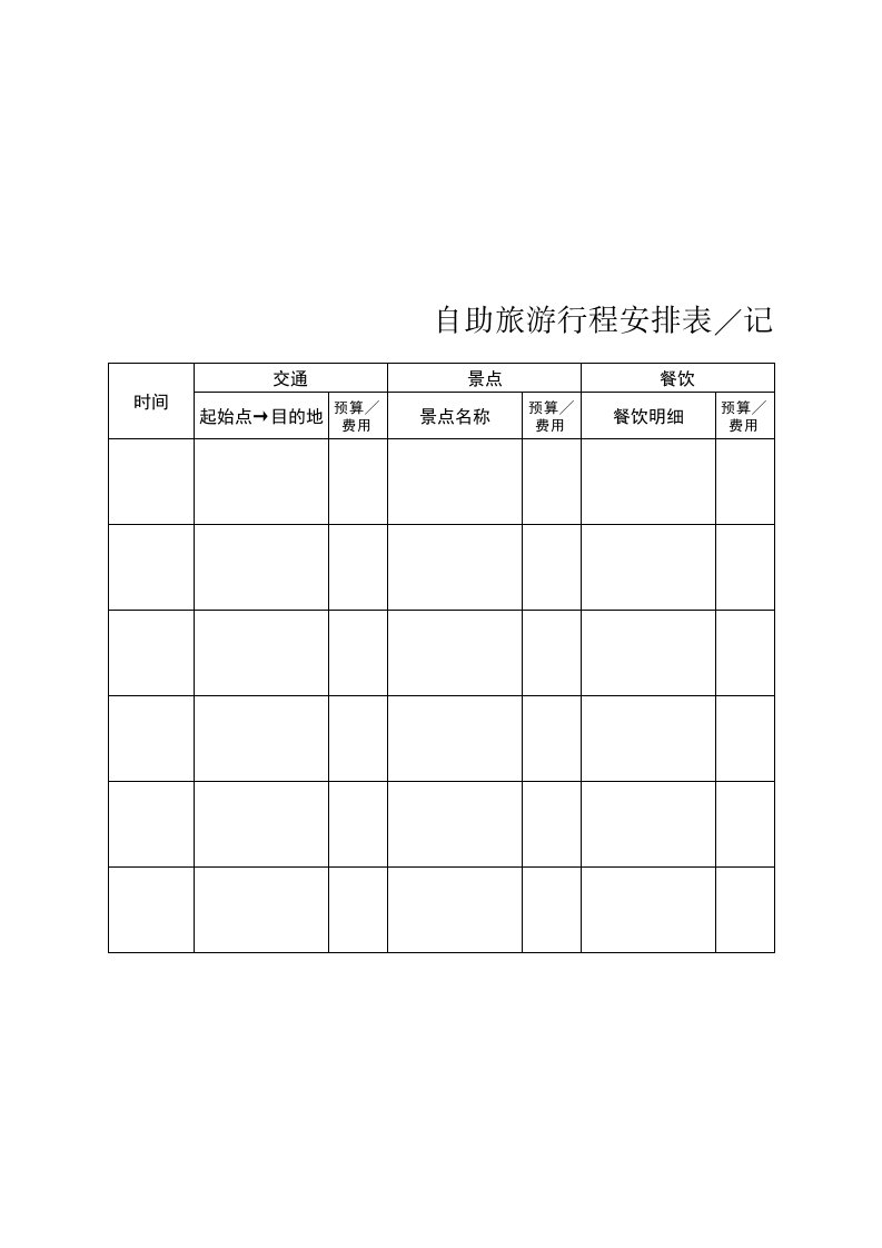 自助旅游行程安排表╱记帐表