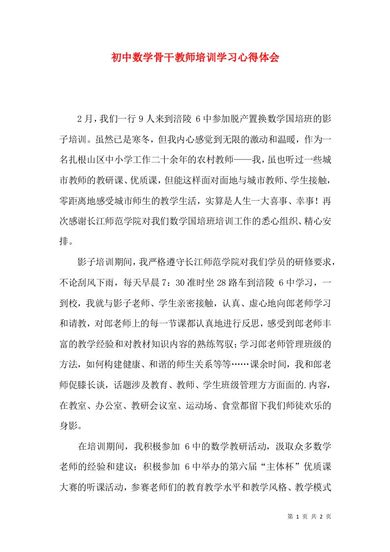 初中数学骨干教师培训学习心得体会