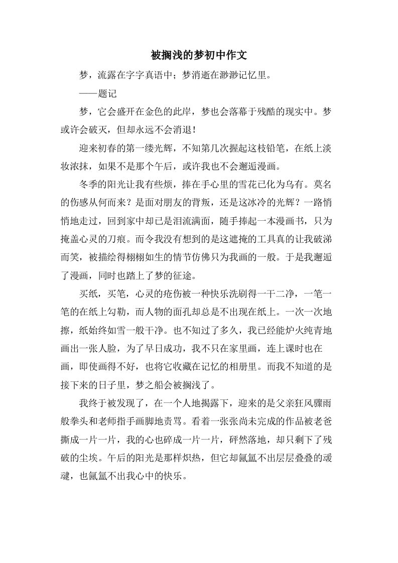 被搁浅的梦初中作文