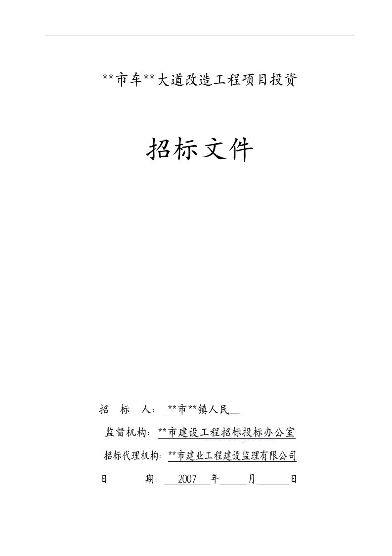 大道改造工程项目投资招标文件(bt项目)